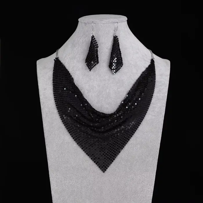 Ensemble de bijoux indiens pour femmes, biscuits brillants, tour de cou en métal, boucles d'oreilles