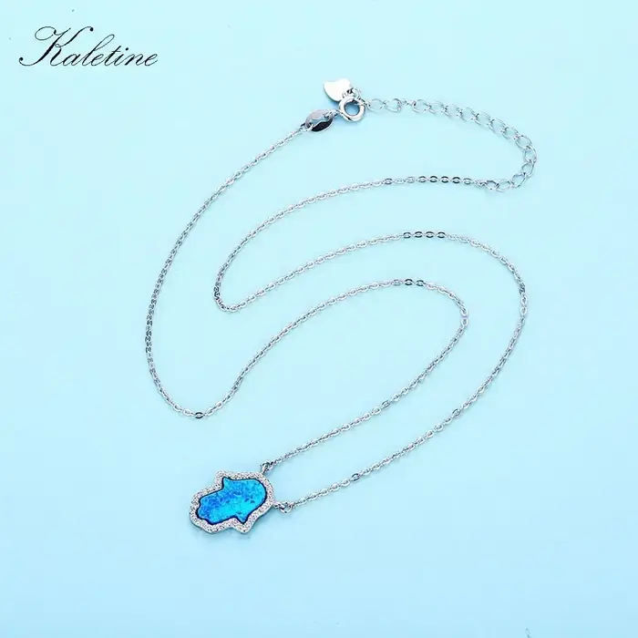 KALETINE opale Hamsa main de Fatima pendentif en argent Sterling 925 véritable collier bijoux longue chaîne