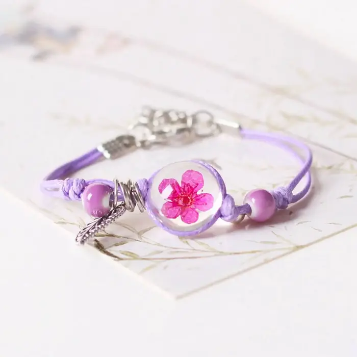 Bracelet en céramique à breloques fleurs séchées chaîne corde tressée pour femmes occasions spéciales cadeau unique