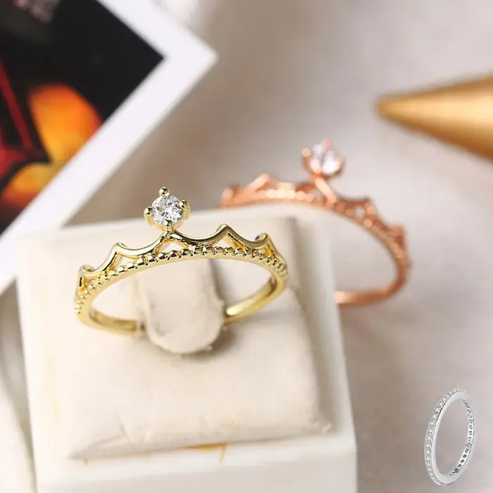 Bagues délicates couronne de princesse pour femmes
