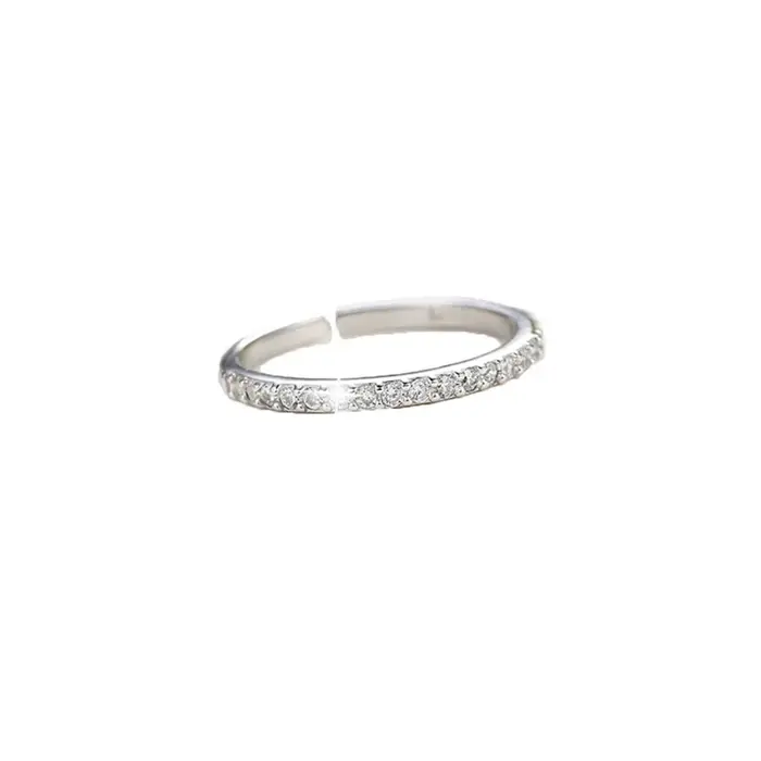 Bague en argent sterling 925 réglable avec rangée de zirconies blanches pour femmes style vintage occasions de soirée