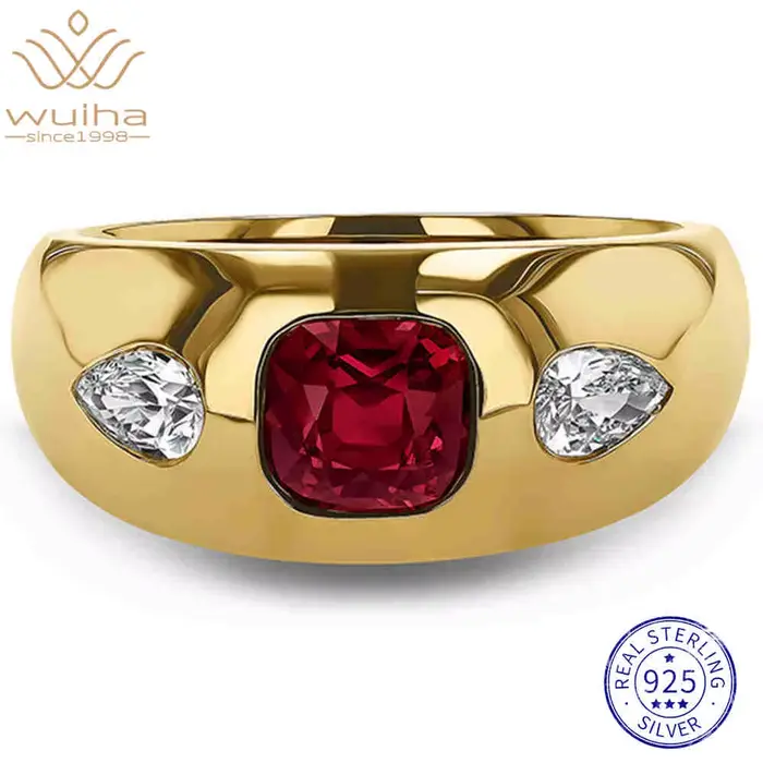 WUIHA Bague de fiançailles et de mariage en argent sterling 925 avec rubis de laboratoire taille cou