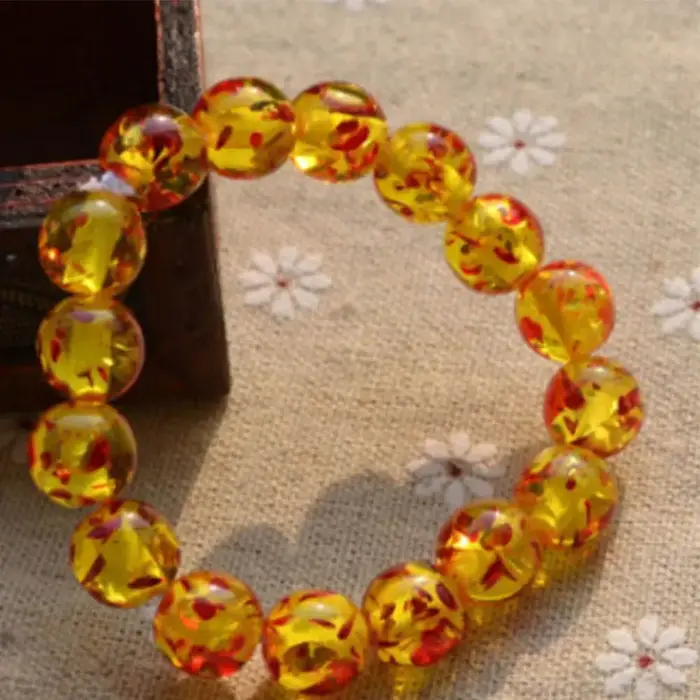 Bracelet de perles rondes extensibles en résine ambre 10 mm et 8 mm pour femme
