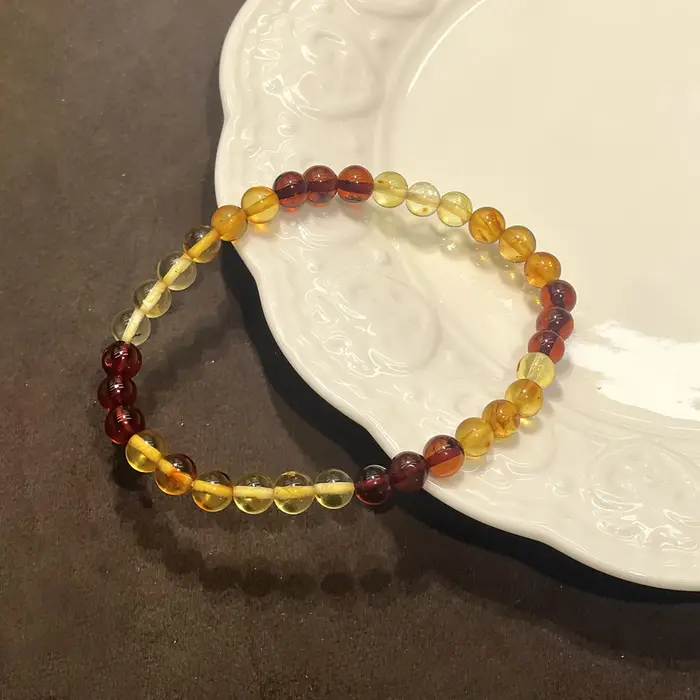 Bracelet en ambre naturel, perles rondes en ambre tricolore de 5,3 mm, bracelets Reiki en gravier po