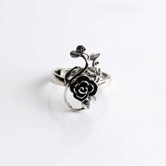 ANENJERY Vintage Rose fleur bague pour femmes Simple classique créatif réglable anneau fête bijoux c