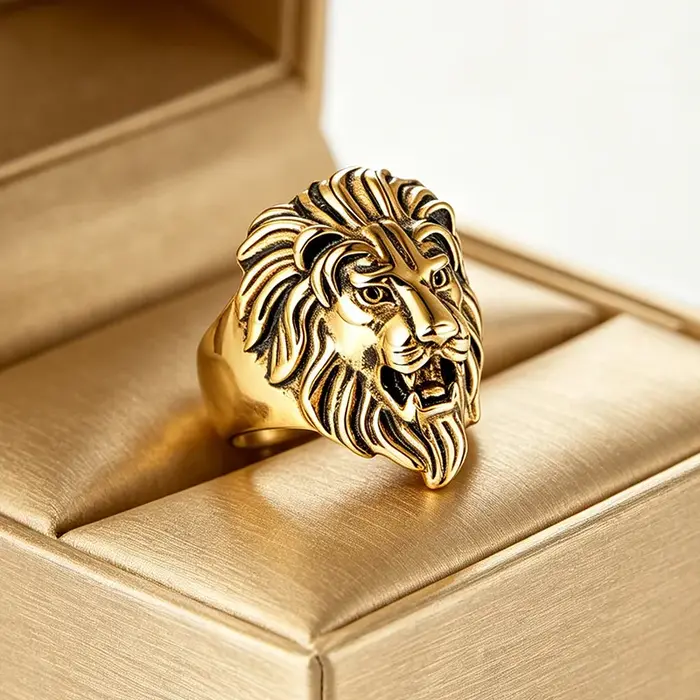 Bague Vintage Tête de Lion Dorée pour Hommes Bague Chevalière Style Hip Hop Rock Biker Bijou de Doigt Tendance Occasions Spéciales