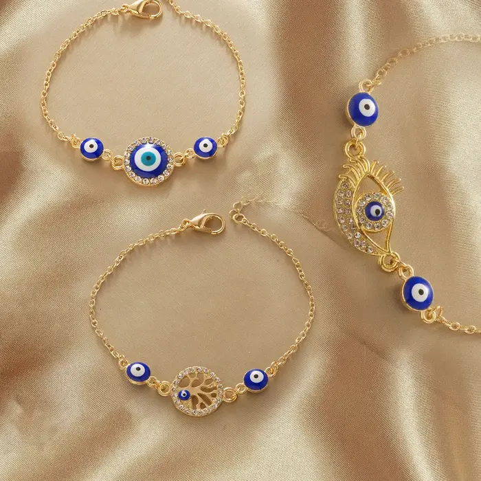 YILUOCD bohème ovale bleu mauvais œil Bracelet pour femmes 18k plaqué or arbre de vie chaîne Bracelets nouveaux bijoux de prière