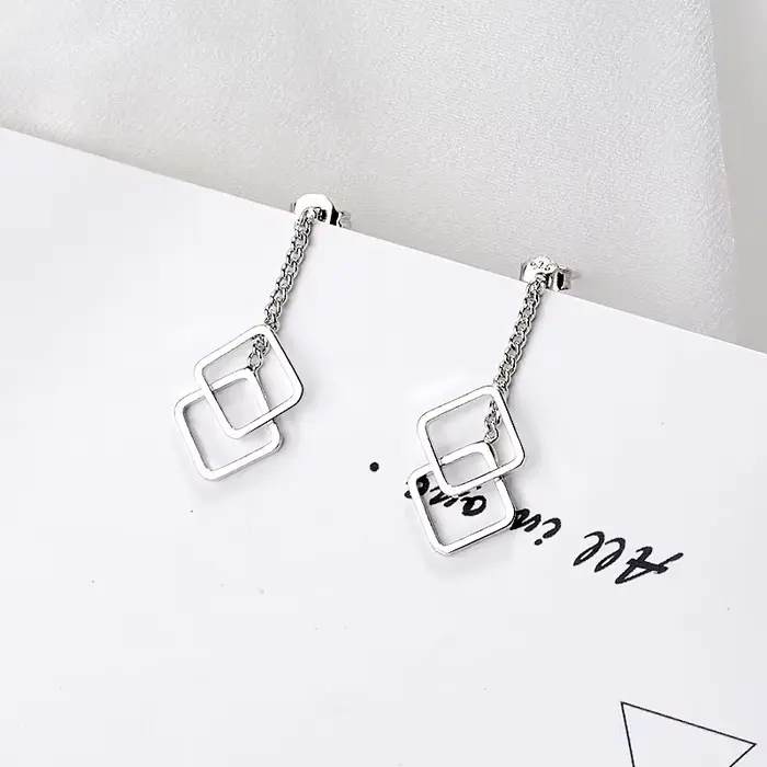 Boucles d'Oreilles Géométriques en Argent Sterling 925 Pour Femmes Occasions Spéciales Partie Mariage Engagement Anniversaire