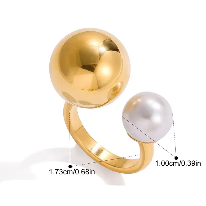 Yori mode Imitation perle métal PVD plaqué géométrique bague nouveautés haute qualité Texture bijoux 2025 cadeau