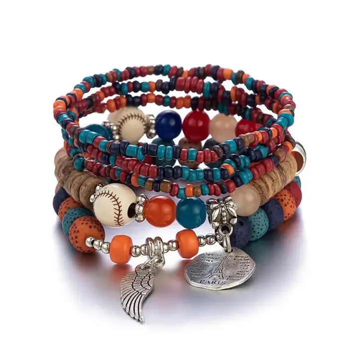 Ensemble de bracelets Boho arbre de vie pour femmes, glands à la mode, breloque, perles en bois, bra