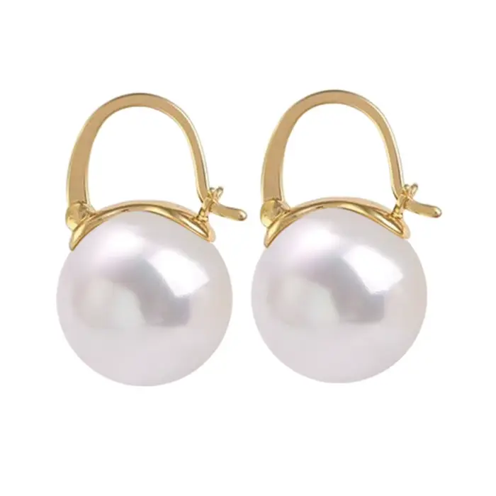 Boucles d'oreilles en argent sterling 925 sertie de perle ronde pour femmes mariage fiançailles soirées festives