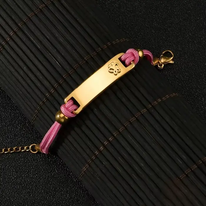 Bracelet en nylon rose personnalisé avec ajustement automatique, lettres de nom électroplaquées, cad