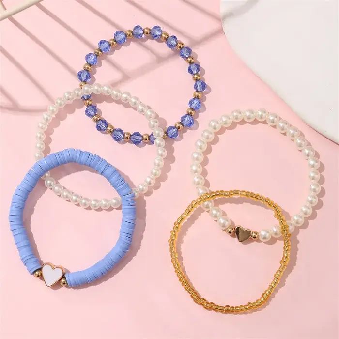 Lot de 5 bracelets perlés mignons pour filles – Fabriqués à la main avec des fausses