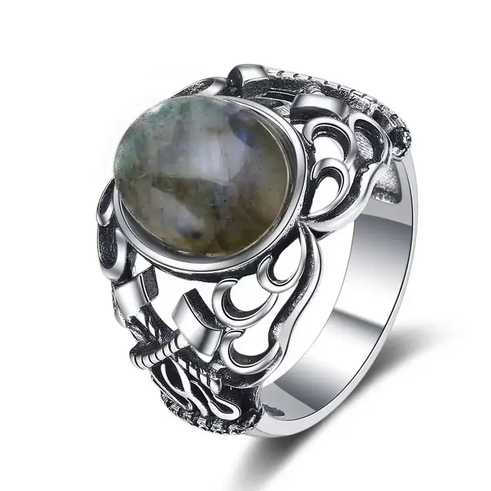 Bague vintage en lapis-lazuli plaquée argent 925 avec pierre semi-précieuse pour homme et femme, style bohème gothique, alliance de mariage, bijou de cocktail pour cérémonies et occasions spéciales