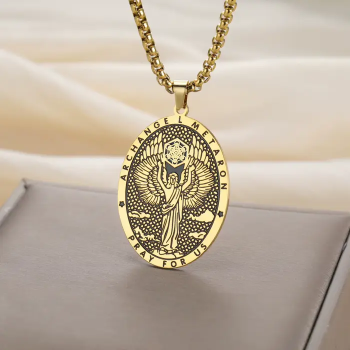 Colliers religieux rétro pour femmes et hommes, pendentif archange Metatron, amulette du patron, médaille, bijoux religieux