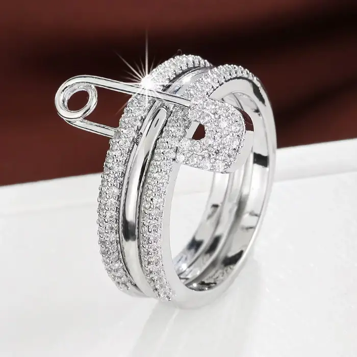 Bague détachable en Zircon incrusté de trois couches pour femmes, connexion à broche à la mode, bijo
