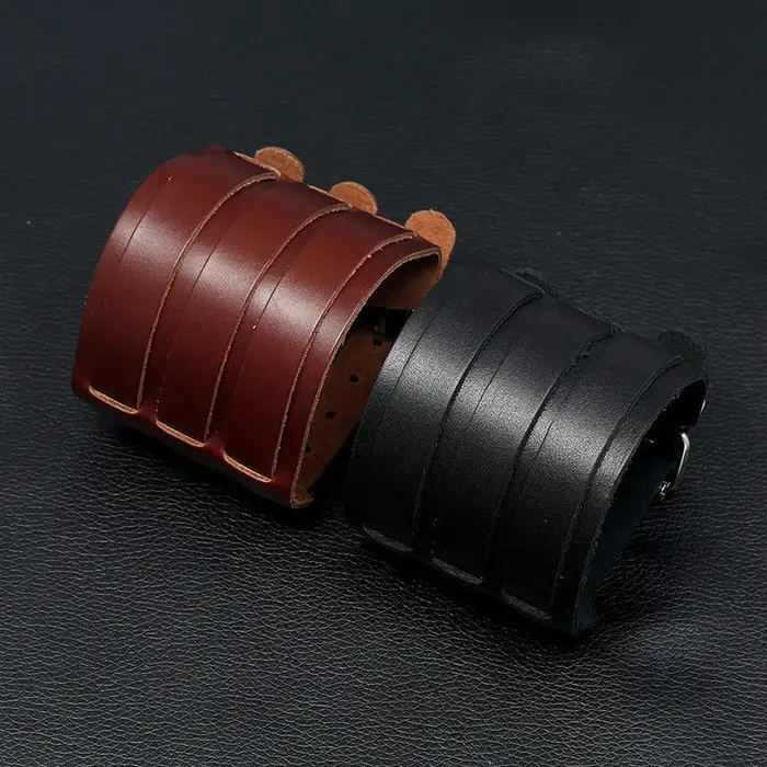 KOTik 2024 nouvelle mode en cuir véritable large manchette Bracelets Punk Vintage trois couches