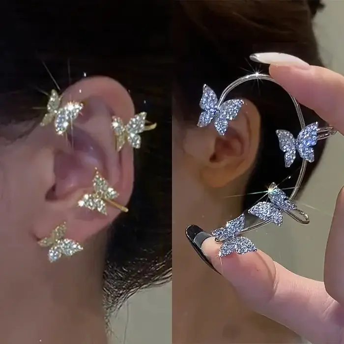 Boucles d'Oreilles Papillon Scintillantes en Zircon Or Jaune Clair Pour Femmes Occasions Spéciales Mariage Fiançailles Anniversaires