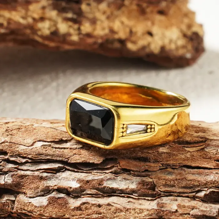 Bague signet vintage plaquée or 18 carats, acier inoxydable 316L, bague statement en zircon coloré p