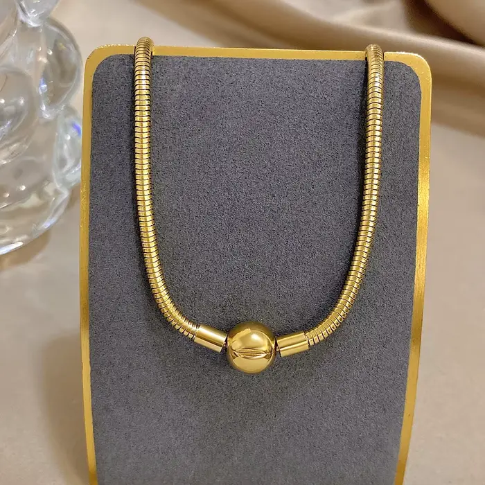Collier ras-du-cou simple en acier inoxydable, couleur or et argent, avec chaîne maille serpent et f
