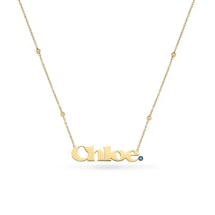 Collier de nom personnalisé rétro avec pierre de naissance, collier de nom personnalisé, bijoux de c