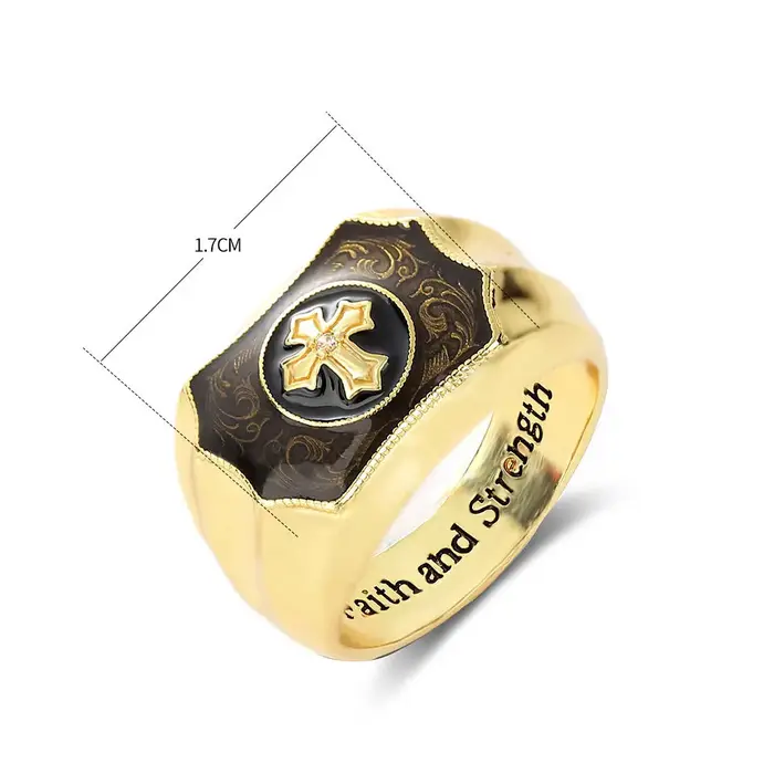 Bague en Agate Noire en Forme de Croix Punk pour Homme Occasions Spéciales Anniversaire Symbolisme Foi et Pouvoir