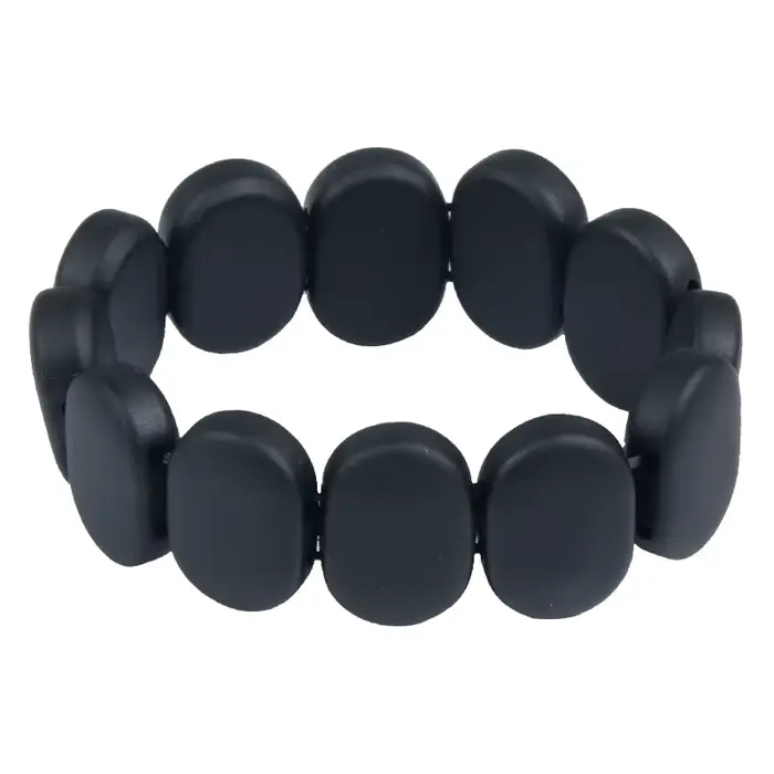 Bracelet à breloques en pierre naturelle Bian pour homme, véritable pierre plate ronde noire Biankr, cadeau de bijoux