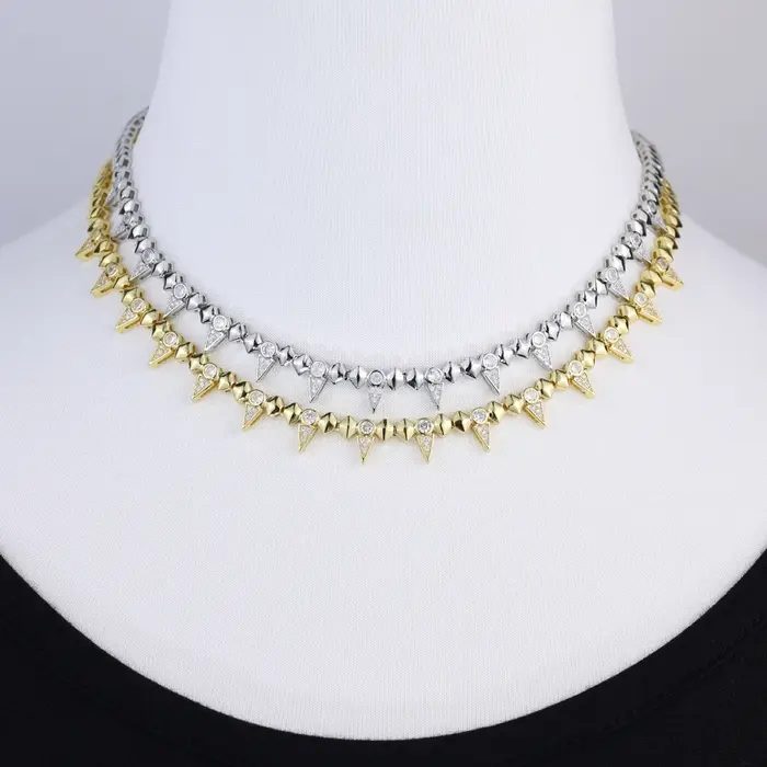 2025 nouveau Cool femmes bijoux couleur or Rock Punk CZ pavé Spike géométrique charme chaîne collier