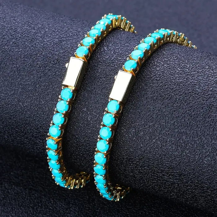 Nouveau bracelet de tennis de 4 mm avec laiton plaqué or et turquoise de haute qualité