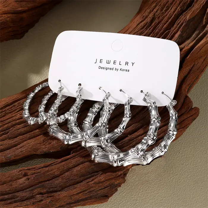 Lot de 3 paires de boucles d'oreilles créoles géométriques grandes et rondes pour femme
