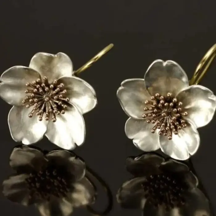 Boucles d'oreilles pendantes en forme de fleur pour femmes, bijoux délicats, incrustation de couleur