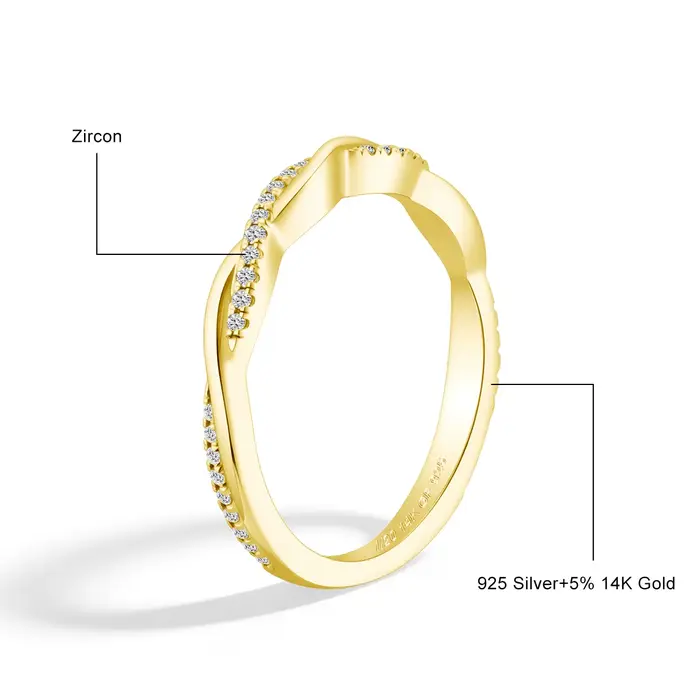 Ensemble de bagues empilables 2 carats taille poire en or 14K, double bande torsadée entrelacée, rom