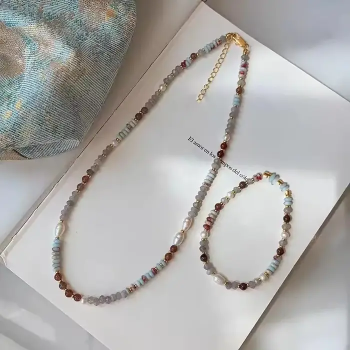 Cristal pierre perle perles à la main chaîne collier Bracelet femmes luxe élégant mode charme esthétique bijoux accessoires