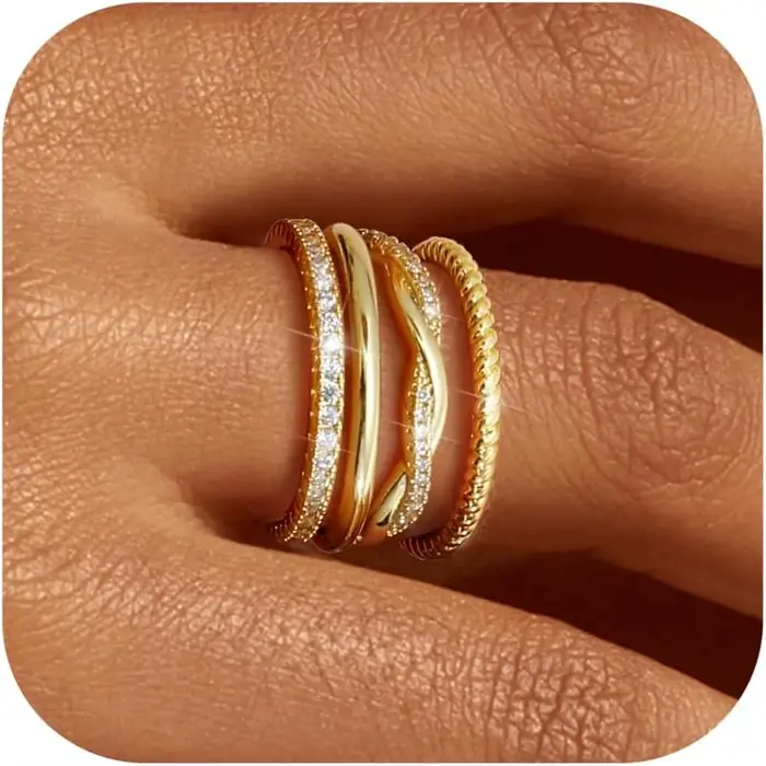 Bagues empilables pour femmes, non ternissables, plaquées or 14 carats, fines et délicates, avec zir