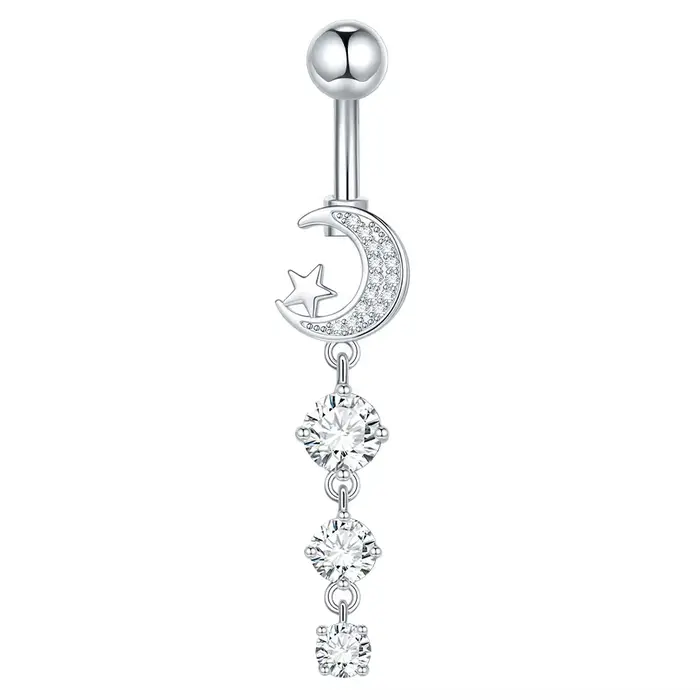Aumeo 1pc papillon lune Zircon nombril bijoux pour femmes haltère incurvé nombril anneau Piercing Om