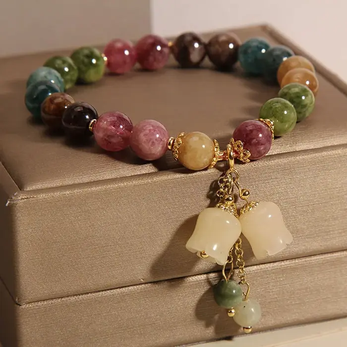 Bracelets avec pendentif orchidée en perles colorées pour femmes et filles