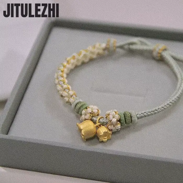 Bracelet en or 18 carats pour femmes, Placer en or, cloche dorée ancienne, orchidée, tempérament Sim