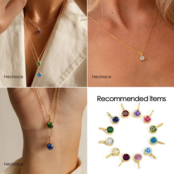 EManco-Pendentif rond en pierre de naissance colorée pour femme