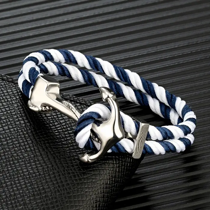 Bracelet Ancre de Style Marine pour Hommes et Femmes Corde Multicouche Tissée à la Main Bijoux en Acier Inoxydable Noir Occasions Spéciales Aventuriers de la Mer