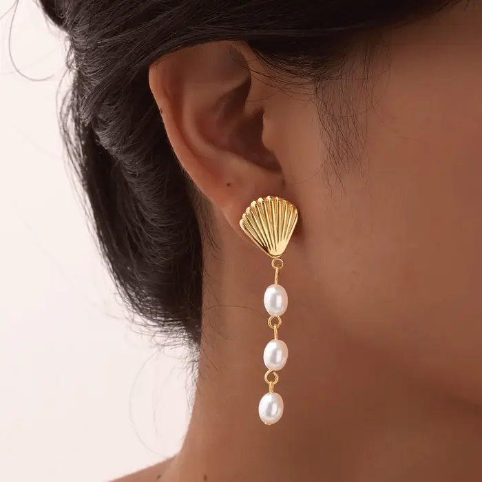 Boucles d'oreilles coquillage en acier inoxydable pour femme