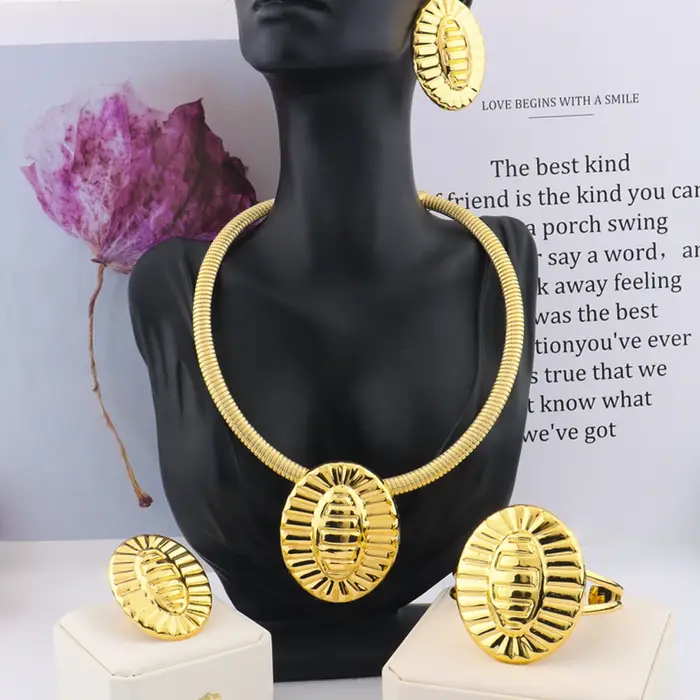 Ensembles de bijoux en or pour femmes, bracelet elliptique, bague, collier et boucles d'oreilles, en