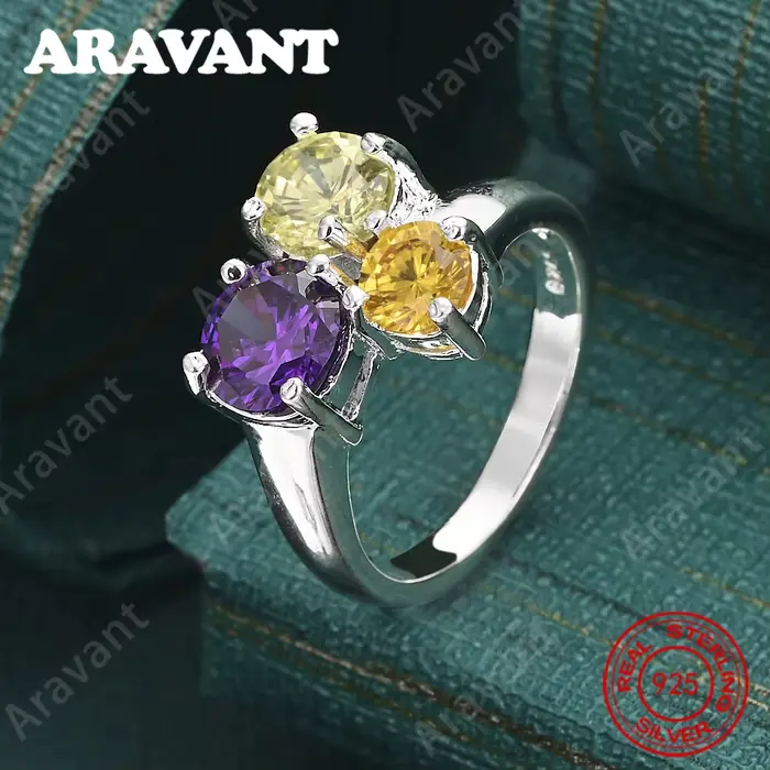 Bague tricolore en argent sterling 925 avec zircone ronde, bijoux de mariage exquis et mignons pour 