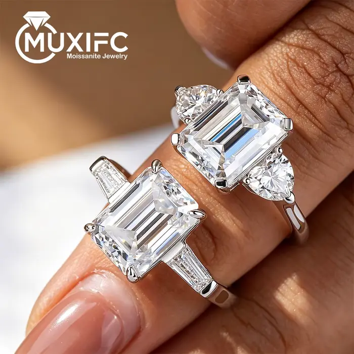 Bague de fiançailles en moissanite taille émeraude argent sterling 925 pierre principale d color vvs1 pour femme occasions spéciales mariage anniversaire partys