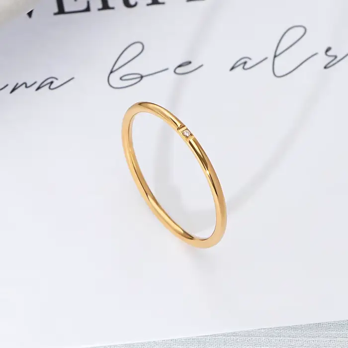 Bague CZ fine de 1mm, bague de fiançailles en cristal de Zircon rond complet pour femmes, couleur or