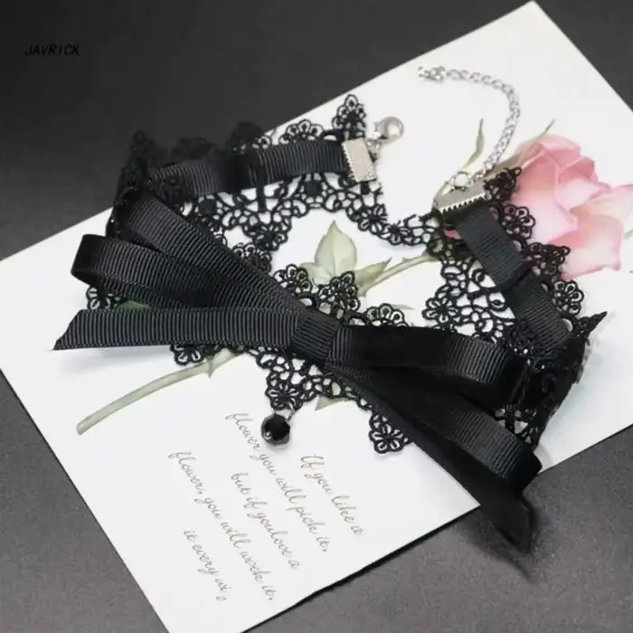 Collier ras du cou élégant en dentelle noire avec nœud papillon, gothique, Vintage, ras du cou, chaîne courte, bijoux