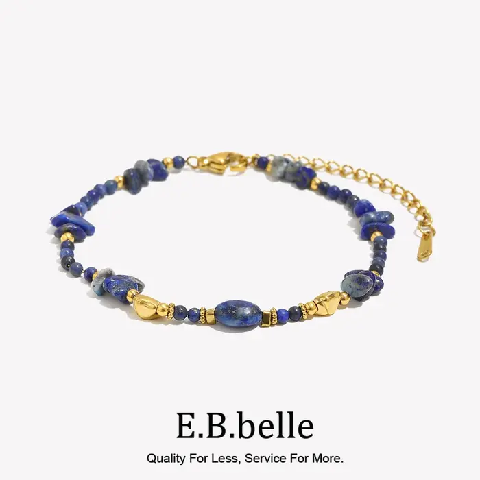 E.B.belle – Bracelet de perles en pierre naturelle bleue irrégulière pour femmes