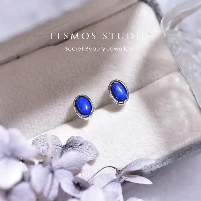 ITSMOS naturel véritable Lapis Lazuli ovale boucles d'oreilles 4x6 bleu Cabochon pierre goujons bouc