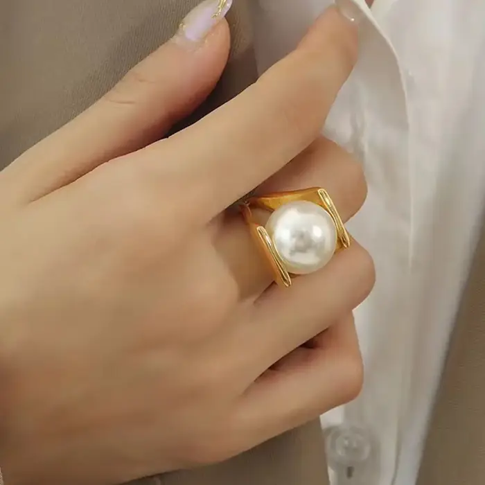 Bague en forme de Y imitation perle or style français pour femmes élégante et raffinée pour occasions générales et vacances