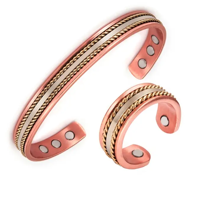 Bracelet Magnétique en Cuivre Tissé Réglable Aimants Forts Fermoir Sécurité Cache Design Mode Occasions Spéciales