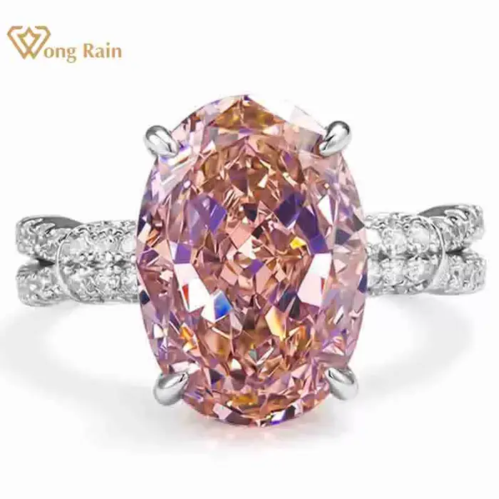 Wong Rain – bague de luxe en argent sterling 925, coupe ovale, 9x13 MM, morganite, diamant à haute teneur en carbone, pour femmes, bijoux fins, cadeau d'anniversaire